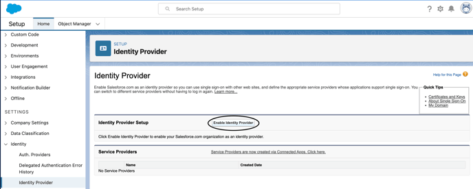 Saleforce Enable ID Provider